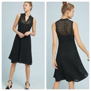 Anthropologie Meadow Rue Evelyn Crochet Fit And Flare Dress Black Size 00P